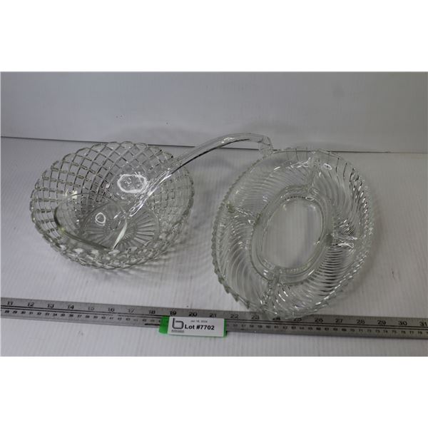 Divided Platter - Glass Bowl - Glass Ladle