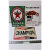 Image 1 : (3) Metal Collector Signs - Esso, Texaco, Champion Spark Plugs