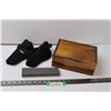 Image 1 : (2) Holsters, Wood Storage Box, Knife Stone Sharpener