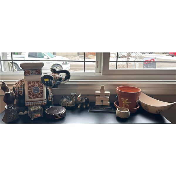 Assorted Collection of Inside Home Decor includes, Ceramic Elephant, Figurines and More 11H x 13W