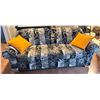 Image 1 : Three Seater Couch/Hide-a-Bed with 2 Orange Throw Pillows 32H x 80L x 41D