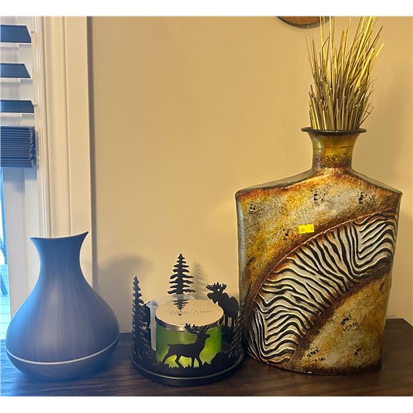 Assorted Collection of Inside Home Decor, Humidifier, Candle Holder and Decorative Vase
