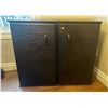 Image 1 : Hand Crafted Brown 2 Door Hard Wood Cabinet with Hidden Drawer and Side Shelf 32H x 36W x 17D