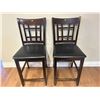 Image 1 : Matching Set of Raised Bar Chairs Brown Modern Wooden with Backs 41H x 18W x 19D