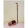 Image 1 : Wooden Hand Made Vintage Cane with Duck Head Handle and Puppy Dog Boot Scrubber