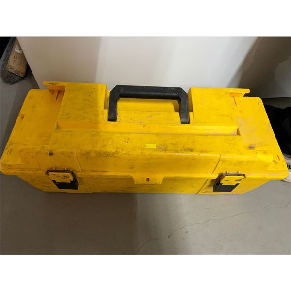 Yellow Tool Box with Misc Hand Tools includes Wrenchs, Vice Grips, Saws ...