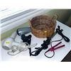 Image 1 : Assorted Collection of Hair Styling Products, 2 Blow Dryers, Travel Flat Iron, Curling Iron w Basket