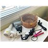 Image 2 : Assorted Collection of Hair Styling Products, 2 Blow Dryers, Travel Flat Iron, Curling Iron w Basket