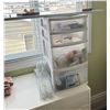 Image 1 : Assorted Collection of Beauty Items in 4 Drawer Storage Bin with Shelf, Hangers and More