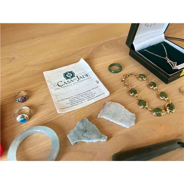 Assorted Collection of Jade Jewelry, Bracelets, Rings and More, Some Rings are Different Stones