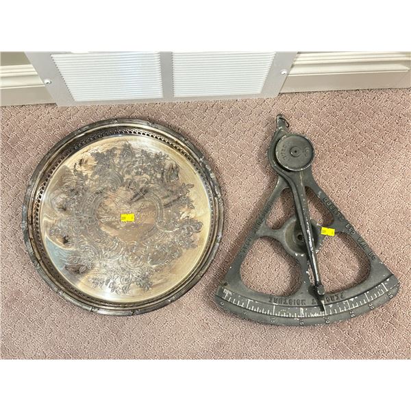 Silver Plated Serving Tray & Vintage Scale