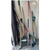 Image 1 : Assorted Collection Of Gardening Tools - Includes Rakes, Shovels, Ice Scraper, & More