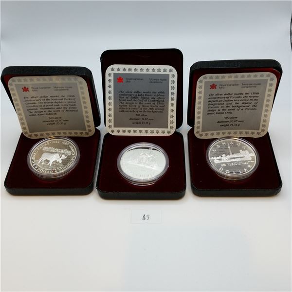 Set of 3 Silver Proof Dollars 23.33g 50% Silver Each