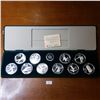 Image 1 : 1988 Calgary Olympic Proof Coin Set 10 Coins 1 Troy Ounce Silver Each