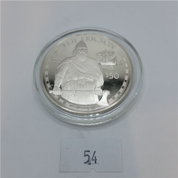 1988 Cook Islands Leif Ericson $50 Silver Coin