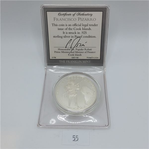 1988 Cook Islands Francisco Pizarro $50 Silver Coin