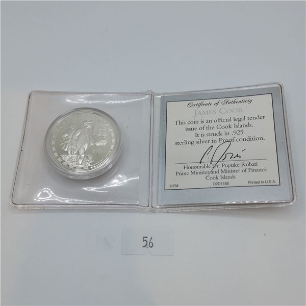 1994 Cook Islands Captain James Cook $10 Silver Coin