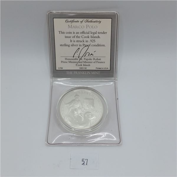1988 Cook Islands Marco Polo $50 Silver Coin