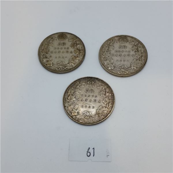 3 George V 50 Cent Pieces