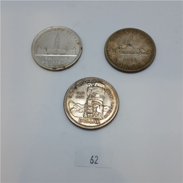 3 Canadian Silver Dollars