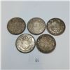 Image 1 : 5 Canadian 50 Cent Pieces