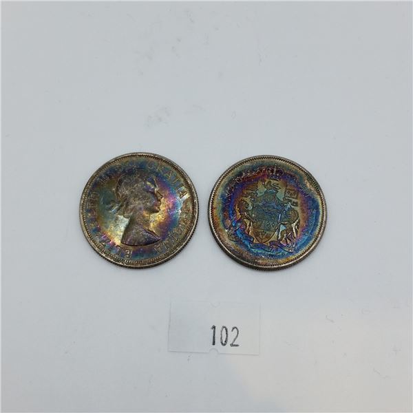 2 Rainbow Toned 50 Cent Pieces