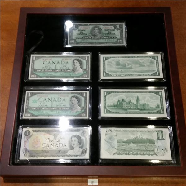 Beautiful Banknote Display Case with 1937-1973 $1 Bills