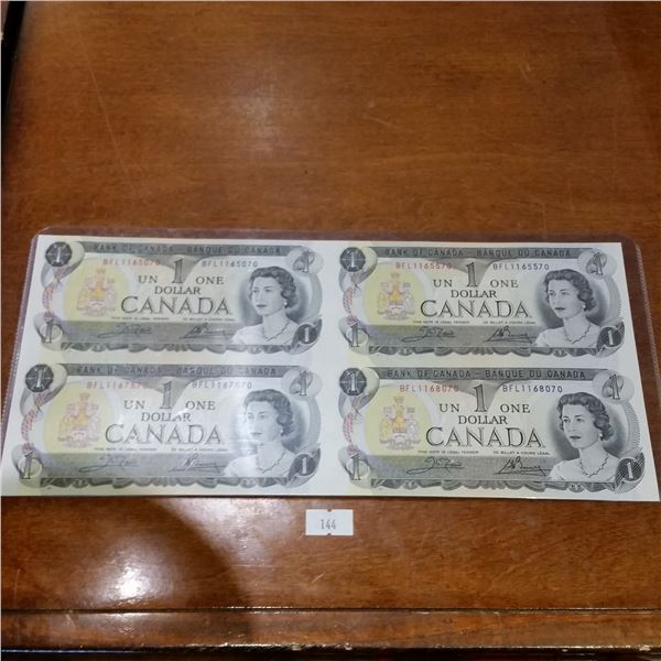 Canada 1973 $1 Banknote Uncut Sheet of 4