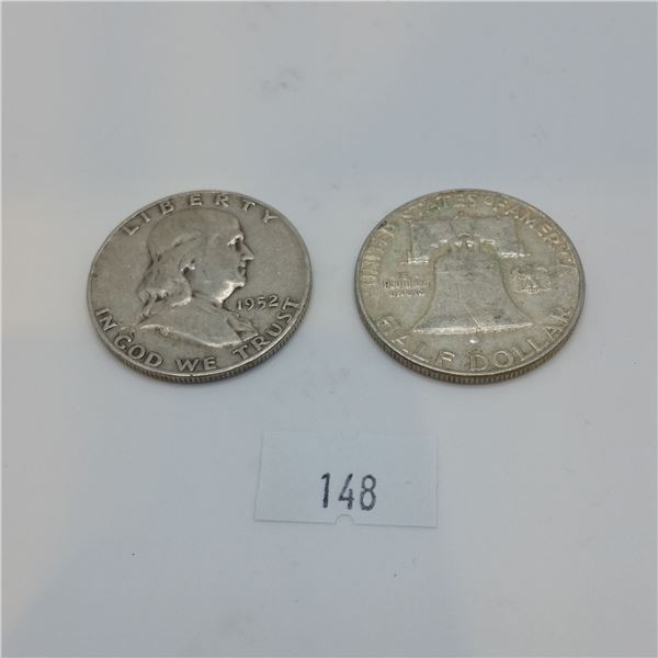 2 Franklin Half Dollars 25g 90% Silver