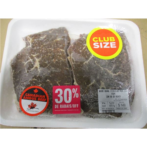 SHELF PULLS (AS IS):  CLUB SIZE INSIDE ROUND STEAK (APPROX. $14.83)