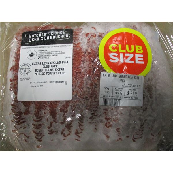SHELF PULLS (AS IS):  CLUB SIZE EXTRA LEAN GROUND BEEF (APPROX. $21.78)