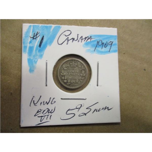 1909 CANADA KING EDWARD VII SILVER FIVE CENT