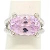 Image 1 : 14k White Gold Twisted Cable 8.5 ctw Oval Kunzite Solitaire Ring 4 Diamond Accen