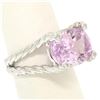 Image 3 : 14k White Gold Twisted Cable 8.5 ctw Oval Kunzite Solitaire Ring 4 Diamond Accen