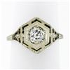 Antique Art Deco 14k White Gold Filigree 0.54 ctw European Diamond Solitaire Rin