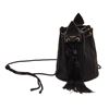 Saint Laurent Black Canvas Fringe Bucket Bag