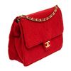 Image 2 : Chanel Red Quilted Fabric Single Flap Bag