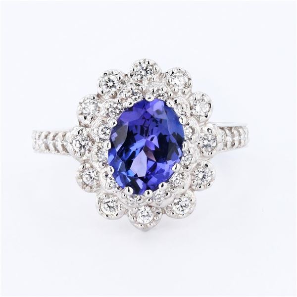 1.59 ctw Tanzanite and 0.47 ctw Diamond 14K White Gold Ring