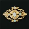 Image 2 : Vintage 14K Yellow Gold Oval & Round Opal Detailed Open Work Brooch Pin Pendant