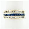 Image 1 : 14K Yellow Gold 1.37 ctw Blue Square Step Channel Set Sapphire & Diamond Band Ri