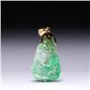 Image 1 : Chinese Carved Jadeite Pendant with 18K Yellow Gold & Diamond Mount