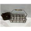 Image 1 : Vintage Aluminum w Wood Handle Milk Crate 8 Bottle Capacity 16Wx8D and Leather Satchel