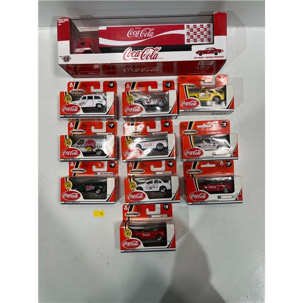 Coca-Cola 1:64 Scale M2 Truck and Trailer plus 10 Matchbox Cars all New in Box