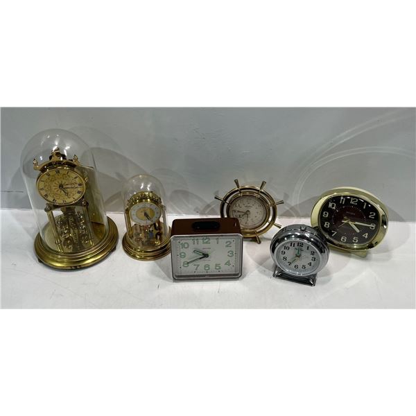 Six Vintage Analog Tabletop Clocks Brands include Big Ben, Seth Thomas, Kudos, Cardinal and more