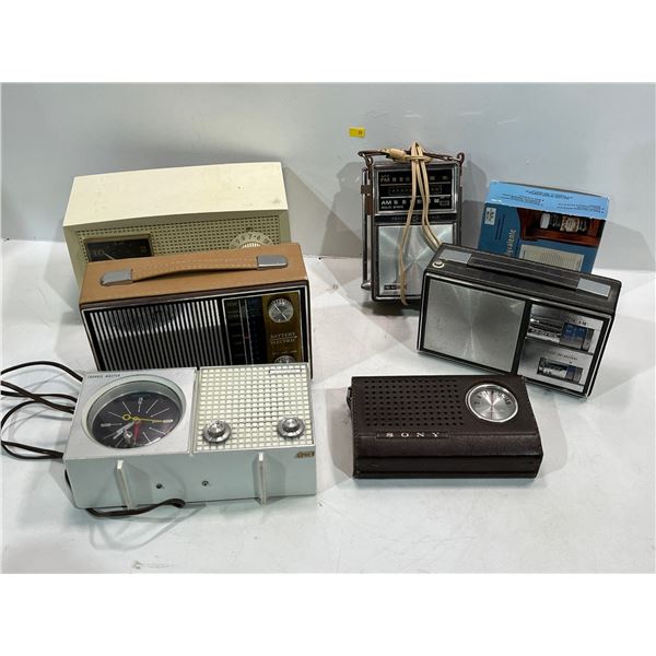 Seven Vintage Radios 12x7 and smaller Brands include Sony, Solid State, Realistic and more