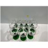 Image 1 : Vintage Luminarc Wine Glasses Grapevine Etching with Emerald Green Beehive Stems set of 11 4.5T