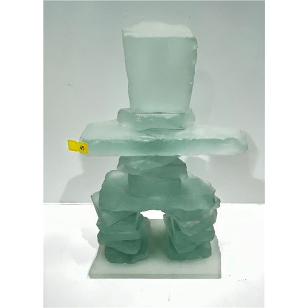 Beautiful Frosted Glass Inukshuck 12 H