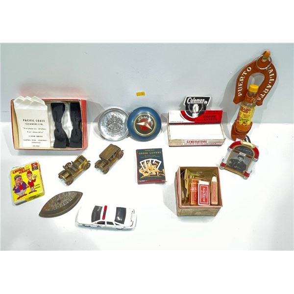 Variety of Collectibles includes Bow Ties, Puerto Vallarta Wall Hanging, Greek Lovers Cards and more
