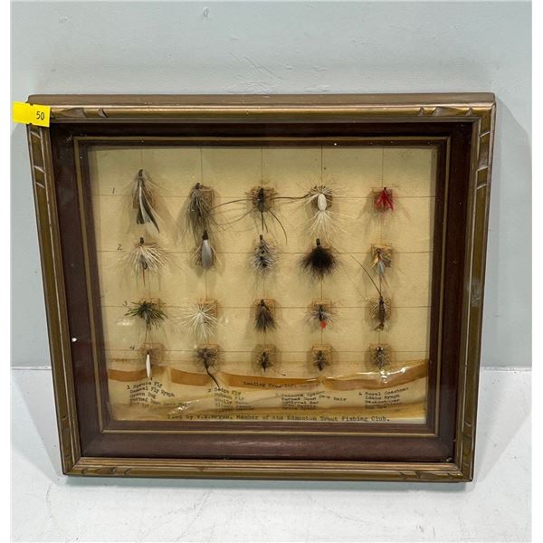 Framed Fishing Flies Tied by  VN Marsh member of The Edmonton Trout Fishing Club