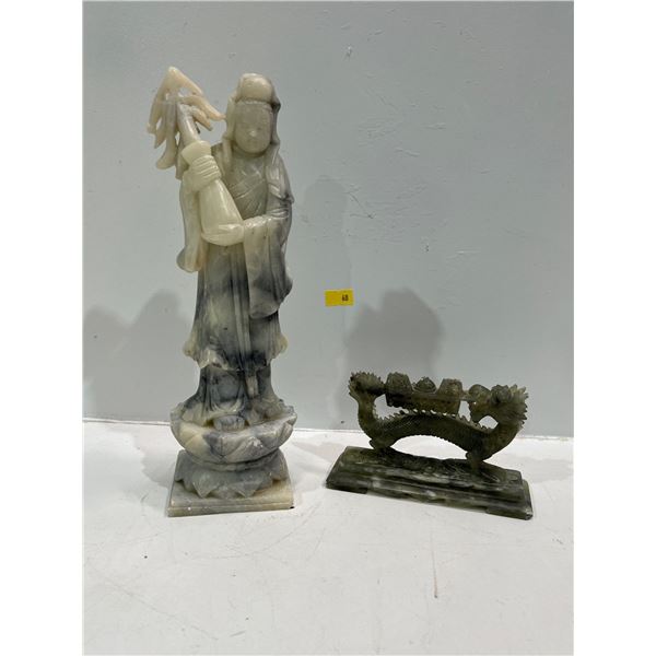 Intricate Marble Carvings Chinese Dragon (3H) and Woman (10H)